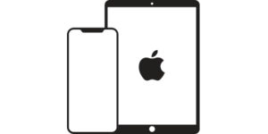 Black icon representing tablet and mobile devices for iOS - Apple.